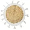 Image de Tapis Rond en Jute Pompons 80cm Blanc