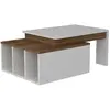 Image de Table basse sur 2 niveaux avec 3 niches de rangement - Blanc et Marron