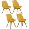 Image de Lot de 4 Chaises effet velours Baya - Ocre