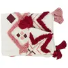 Image de Jeté de canapé ethnique avec pompons - 130 x 170 cm - Blanc et rose