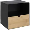 Image de Table de chevet à suspendre en bambou et métal 1 tiroir - Noir et Beige