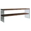Image de Meuble TV en bois de pin massif et structure en verre 1 étagère - L.120cm x H.45cm - Marron foncé