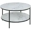 Image de Table basse ronde effet marbre en verre et métal 2 niveaux - L.80 cm x H. 45 cm - Noir et blanc