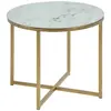 Image de Table à café ronde effet marbre en verre et métal - Diam. 50 cm x H. 42 cm - Doré et blanc