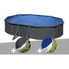 Image de Kit piscine acier gris anthracite Gré Louko ovale 6,34 x 3,99 x 1,22 m + Bâche d'hivernage + Bâche à bulles