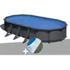Image de Kit piscine acier gris anthracite Gré Louko ovale 7,44 x 3,99 x 1,22 m + Tapis de sol