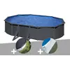 Image de Kit piscine acier gris anthracite Gré Louko ovale 6,34 x 3,99 x 1,22 m + Bâche d'hivernage + Tapis de sol