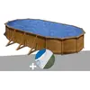 Image de Kit piscine acier aspect bois Gré Pacific ovale 7,44 x 3,99 x 1,22 m + Tapis de sol