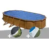 Image de Kit piscine acier aspect bois Gré Pacific ovale 7,44 x 3,99 x 1,22 m + Bâche d'hivernage + Tapis de sol