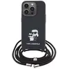 Image de Karl Lagerfeld Coque pour iPhone 15 Pro Saffiano avec Cordon Tour de Cou Rigide Noir