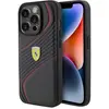 Image de Ferrari Coque en Cuir pour iPhone 15 Pro avec Logo Twist Métal Noir / Rouge