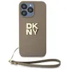 Image de DKNY Coque pour Apple iPhone 14 Pro Max avec Logo Métallisé et Sangle de Poignet Beige