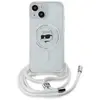 Image de Karl Lagerfeld Coque MagSafe pour iPhone 15 avec Bandoulière Motif Choupette Transparent