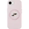 Image de Karl Lagerfeld Coque MagSafe pour iPhone 16e Silicone Souple Imprimé Karl & Choupette Rose clair