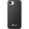 Image de Guess Coque MagSafe pour iPhone 16e Silicone Soft touch Logo métal doré Noir
