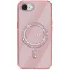 Image de Guess Coque MagSafe pour iPhone 16e Fine Anneau Pailleté Coins renforcés Rose clair