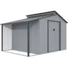 Image de Abri de jardin métal avec pergola Madras - 9.12 m² - 257 x 355 x 237 cm - Gris
