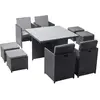 Image de Table et chaises 8 places encastrables en résine noir-gris MONACO