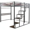 Image de Lit mezzanine en métal avec escalier [ ]LENA[ ] - 140 x 190 cm - Noir et marron noyer