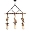 Image de Suspension rustique filaire 3 lampes cordes et bois ZYA