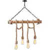 Image de Suspension rustique filaire 4 lampes cordes et bois LOANE