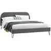 Image de Lit 140 x 190 cm en velours gris et pieds noirs PHOENIX