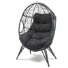 Image de Fauteuil oeuf sur pied en résine noir effet rotin JANE