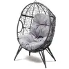 Image de Fauteuil oeuf sur pied en résine gris effet rotin JANE