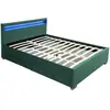 Image de Lit en velours vert avec rangements et led intégrées 140x190 cm ENFIELD
