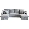 Image de Canapé panoramique convertible 4 places en tissu avec coffre - gris clair MAHÉ