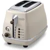 Image de Grille pain - Delonghi - Icona Vintage - 2 tranches - 6 positions - Beige brillant / Base et poignée Chocolat