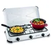 Image de Réchaud gaz portable 3 feux 3450W Blanc laqué Couvercle Plaque de cuisson KEMPER