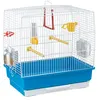 Image de Ferplast Ferplast Cage rectangulaire pour petits oiseaux exotiques et canaris REKORD 2 Petite cage pour oiseaux équipée d'accessoires et de mangeoires tournantes, métal robuste peint Blanc et bac en plastique Bleu, 39 x 25 x h 41 cm