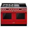 Image de Smeg Portofino CPF120IGMPR - Cuisinière (four à deux étages) - pose libre - largeur : 120 cm - profondeur : 64 cm - hauteur : 94 cm - avec système auto-nettoyant - rouge/acier inoxydable