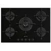 Image de Table gaz, 72 cm, installation affleurante ou traditionnelle, Verre avec bord droit et finition noire, grilles individuelles en fonte, bruleurs en aluminium, Commandes par manettes, 5 foyers gaz, 1 foyer ultra-rapide de 4000W, Securite thermocouples