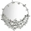 Image de Miroir Mural Design Butterfly Rond Verre et Métal 94cm Argent
