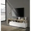 Image de Meuble TV 1 porte - Finition Blanc Laqué et Effet Bois Vintage - L 184 x P 42 x H 56 cm - MAESTRO