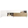 Image de Meuble TV avec 2 portes, 1 tiroir et 2 niches - 241 cm - Blanc laqué et naturel - DONALA