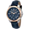 Image de Montre Homme Maserati Successo Chronographe Bracelet Cuir Cadran Bleu Quartz R8871621015 bleu