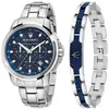 Image de Maserati Successo Chronographe Acier Inoxydable Cadran Bleu Quartz R8851121016 Montre Homme Coffret Cadeau bleu