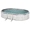 Image de Piscine ovale acier GRE - 6,34m x 3,99m x H: 1,22m - Imitation bois Nordique Filtration a sable Renfort apparents