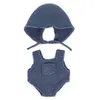 Image de Ensemble tricoté - grenouillère et bonnet pour poupées 21cm