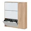 Image de Habitdesign armoire de chambre meuble à chaussures 4 portes, modèle class, finition en chêne canadien et blanc artik, dimensions : 106 cm (longueur)