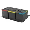 Image de Emuca Kit poubelle de tri sélectif pour tiroir de cuisine avec socle Recycle hauteur 266mm, 2x15litres, 2x7litres, module 800mm, Plastique Gris antracite