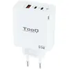 Image de Tooq Technology TQWC-GANQC2PD65WT Chargeur de batterie pour appareils mobiles Blanc Intérieur (65 W, 3 ports), Chargeur USB, Blanc