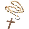 Image de chapelet religieux bois croix catholique 90cm - guirca 18081