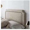 Image de Tête de lit tapissée leonor 140x60cm gris, clous en marron, épaisseur totale de 8 cm