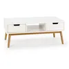 Image de Table basse Baku blanc, fabriqué en bois de pin massif, 2 tiroirs, 110 cm