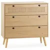 Image de Commode nuit Bella 3 tiroirs couleur chêne avec rotin naturel