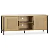 Image de Meuble tv Cruz 2 portes couleur chêne avec rotin naturel, 120 cm.